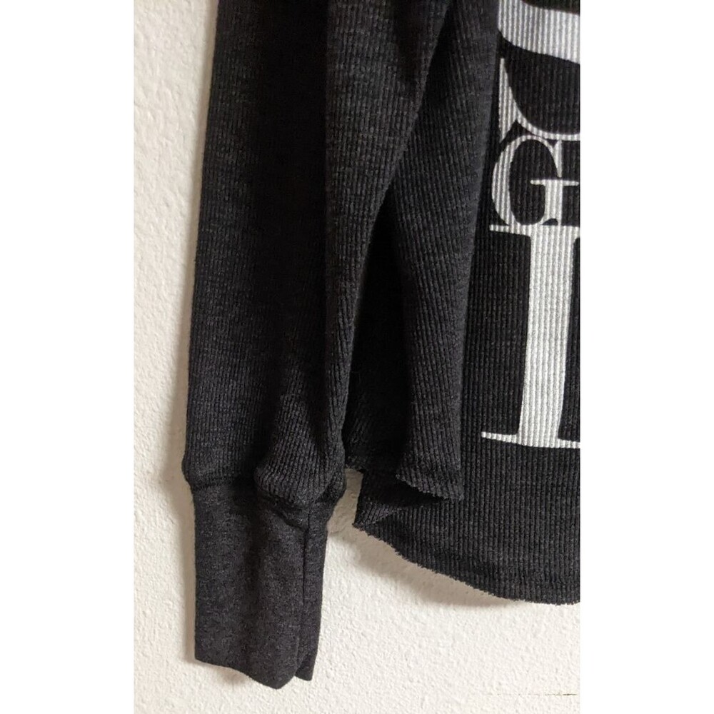 SUNDRY Charcoal Waffle Knit Graphic Long Sleeve Top  "Take it Easy" 1 or Small - Picture 8 of 10